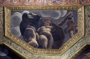 Een nimf. Fresco door Giulio Pippi de