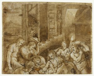 Aanbidding van de herders: Bovenste helft door Giulio Romano