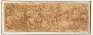 Tekening, Gevechtsscène, 1524-46 door Giulio Romano