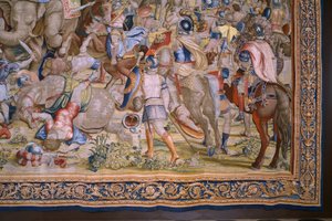 Vlaamse wandtapijt. Serie De Daden van Scipio: De slag bij Zama. Cartonist Giulio Romano. Atelier van Balthasar van Vlierden (?), Brussel. 1523-1532 (detail). door Giulio Romano