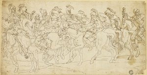Romeinse cavalerie op mars door Giulio Romano