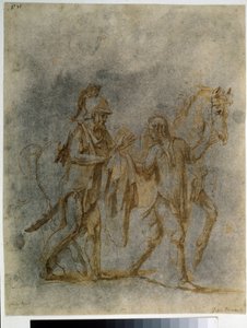 Sint Maarten en een bedelaar, aquarel en inkt van Giulio Pippi de