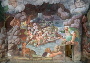 Sala dei Giganti, detail van de vernietiging van de reuzen door Jupiters bliksems (detail) door Giulio Romano