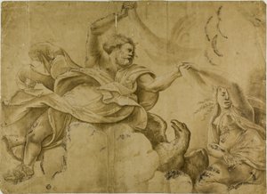 Studie voor Jupiter werpende bliksemschichten door Giulio Romano