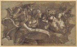 De Vestaalse Tuccia met de zeef door Giulio Romano