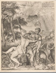 Venus en Adonis door Giulio Sanuto