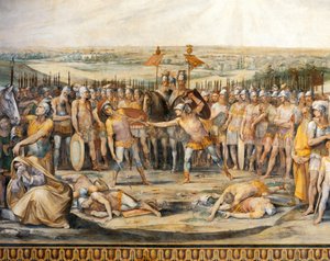 Gevecht tussen Horatii en Curiatii, door Giuseppe Cesari, fresco, Hal van Horatii en Curiatii, Conservatorenpaleis, Rome, Romeins Koninkrijk, Italië door Giuseppe Cesari