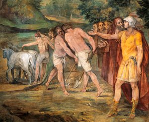 Romulus markeert de grenzen van Rome, door Giuseppe Cesari, fresco, Hal van Horatii en Curiatii, Conservatorenpaleis, Rome, Romeins Koninkrijk, Italië