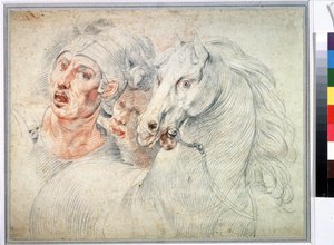 Studie van een paard en twee soldaten
