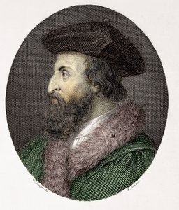 Portret van de Italiaanse arts, dichter en humanist Girolamo Fracastoro (Hieronymus Fracastorius of Jerome Fracastor) (1478/83-1553) Gravure Privécollectie