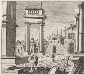 Architectonische Fantasie met Klassieke Ruïnes en Volksgebouwen