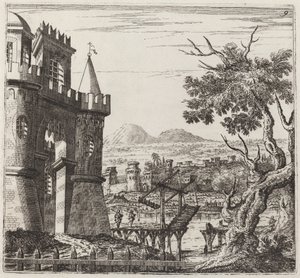 Landschap met een kasteel en een ophaalbrug