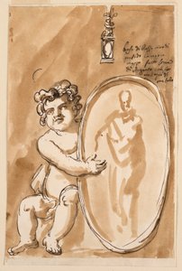 Zittende putto met medaillon