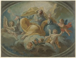 God met engelen in de wolken