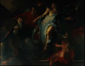 St. Thomas omringd door engelen door Giuseppe Bazzani