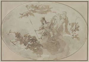 Plafondstudie: Allegorie van vrede en oorlog door Giuseppe Bernardino Bison