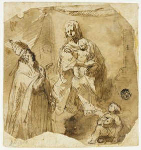 Madonna en Kind met Kind Johannes de Doper en Kerkelijke Heilige door Giuseppe Bernardino Bison
