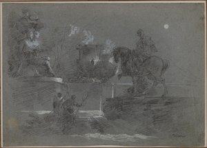Monumentale sculptuur in een maanverlicht park door Giuseppe Bernardino Bison