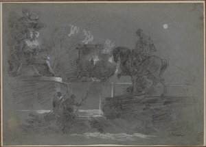 Monumentale Sculptuur in een Park bij Maanlicht door Giuseppe Bernardino Bison