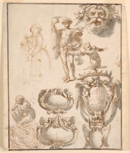 Blad met schetsen door Giuseppe Bernardino Bison