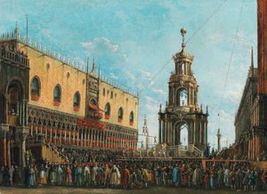 Het Giovedì Grasso Festival voor het Dogenpaleis in Venetië, 1830s door Giuseppe Bernardino Bison