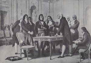 Alessandro Volta demonstreert zijn batterij aan Napoleon, Eerste Consul van Frankrijk, 1801 door Giuseppe Bertini