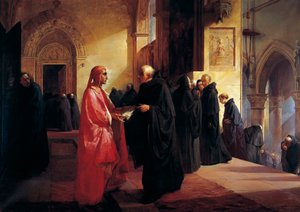 Ontmoeting tussen Dante (1265-1321) en Fra Ilario