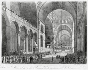 Venetiaanse provincies zweren trouw aan Oostenrijkse keizer Frans II (1768-1835) in de Basiliek van San Marco in Venetië, 7 mei door Giuseppe Borsato