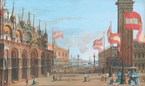 Uitzicht op het San Marcoplein, Venetië, met het Palazzo Ducale en Campanile, 1828 door Giuseppe Borsato