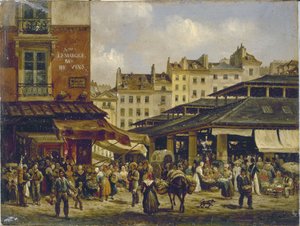 Les Halles en Rue de la Tonnellerie, ca. 1828 door Giuseppe Canella
