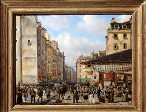 Les Halles en rue de la Tonnellerie in 1828: uitzicht op Parijs in de 19e eeuw door Giuseppe Canella