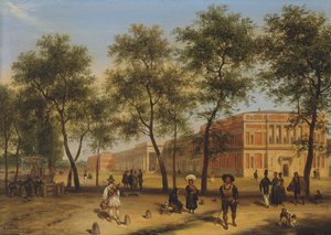 Vermoedelijk uitzicht op de Paseo del Prado met het Prado Museum, Madrid, 1827