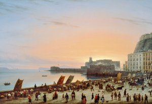 Zonsondergang aan de Napolitaanse waterkant, ca 1838, door Giuseppe Canella door Giuseppe Canella
