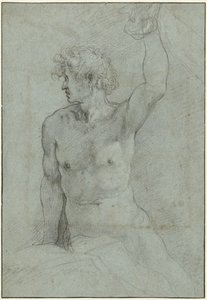 Naaktstudie van zittende jongeman door Giuseppe Cesari