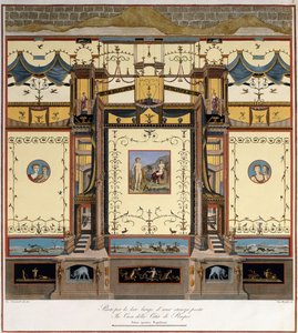 Een lengte van een lange muur in een kamer in een huis in Pompeii door Giuseppe Chiantarelli