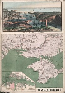 Kaart van Zuid-Rusland met uitzicht op de Baai van Sebastopol en zijn fortificaties, 1853 door Giuseppe Civelli