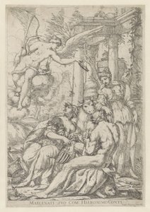 Allegorie met Faam, Hercules en Europa door Giuseppe Diamantini