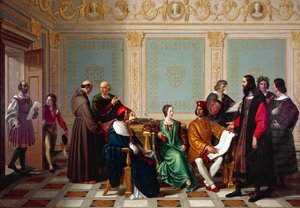 Leonardo da Vinci ontvangt opdracht voor Laatste Avondmaal aan het hof van Ludovico il Moro in Milaan door Giuseppe Diotti