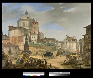 Uitzicht op Piazza della Vetra in Milaan, 1833
