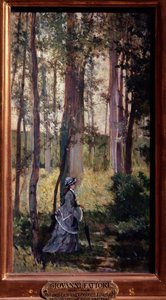 Elegante vrouw wandelend in het bos door Giuseppe Fattori