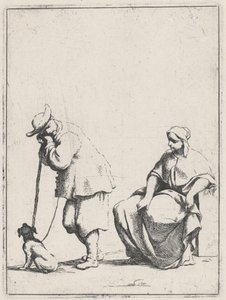 Staande boer met een hond en een zittende vrouw door Giuseppe Maria Crespi