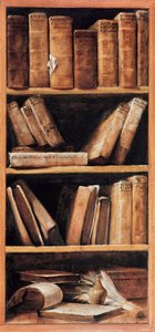 Stilleven bibliotheek met muziekboeken. Schilderij door Giuseppe Maria Crespi, bekend als lo Spagnolo (de Spanjaard) (1665-1747) 1715 Bologna, Conservatorio di musica door Giuseppe Maria Crespi