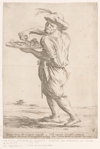 Straatverkoper van kippenkoppen en kippenlevers