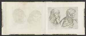 Twee bustes van oudere vrouwen naar rechts door Giuseppe Maria Mitelli