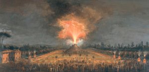 Nachtelijk feest met vuurspuwende vulkaan in de Cascine van Florence ter ere van Groothertog Ferdinand III door Giuseppe Maria Terreni
