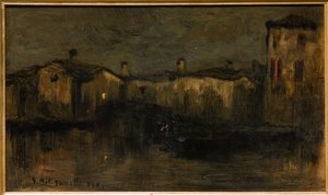 Landschap met huizen door Giuseppe Miti Zanetti