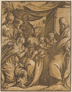 De Maagd en Kind met Heiligen door Giuseppe Nicolo Vicentino, after Camillo Boccaccino