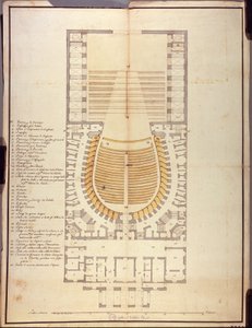 Originele tekening van de binnenarchitectuur van het Teatro alla Scala door Giuseppe Piermarini