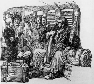 Tartarin in een koets voor Tartarin op de Alpen door Alphonse Daudet, Milaan door Giuseppe Porcheddu