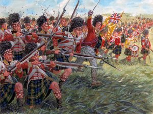 Eerste Keizerrijk: De aanval van de Schotse infanterie bij de Slag bij Waterloo door Giuseppe Rava